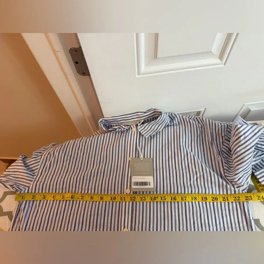 Everlane The Woven P.J. Top Blue Stripe NWT Size M - Picture 9 of 11